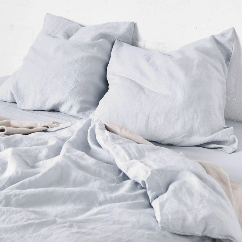 in bed | linen flat sheet | queen | mist blue - LC
