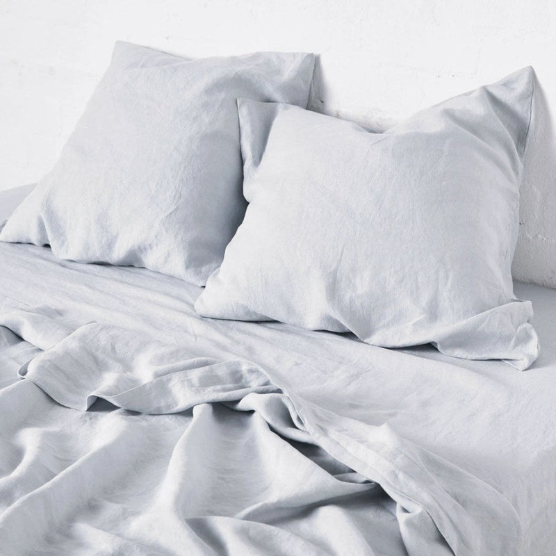 in bed | linen flat sheet | queen | mist blue - LC