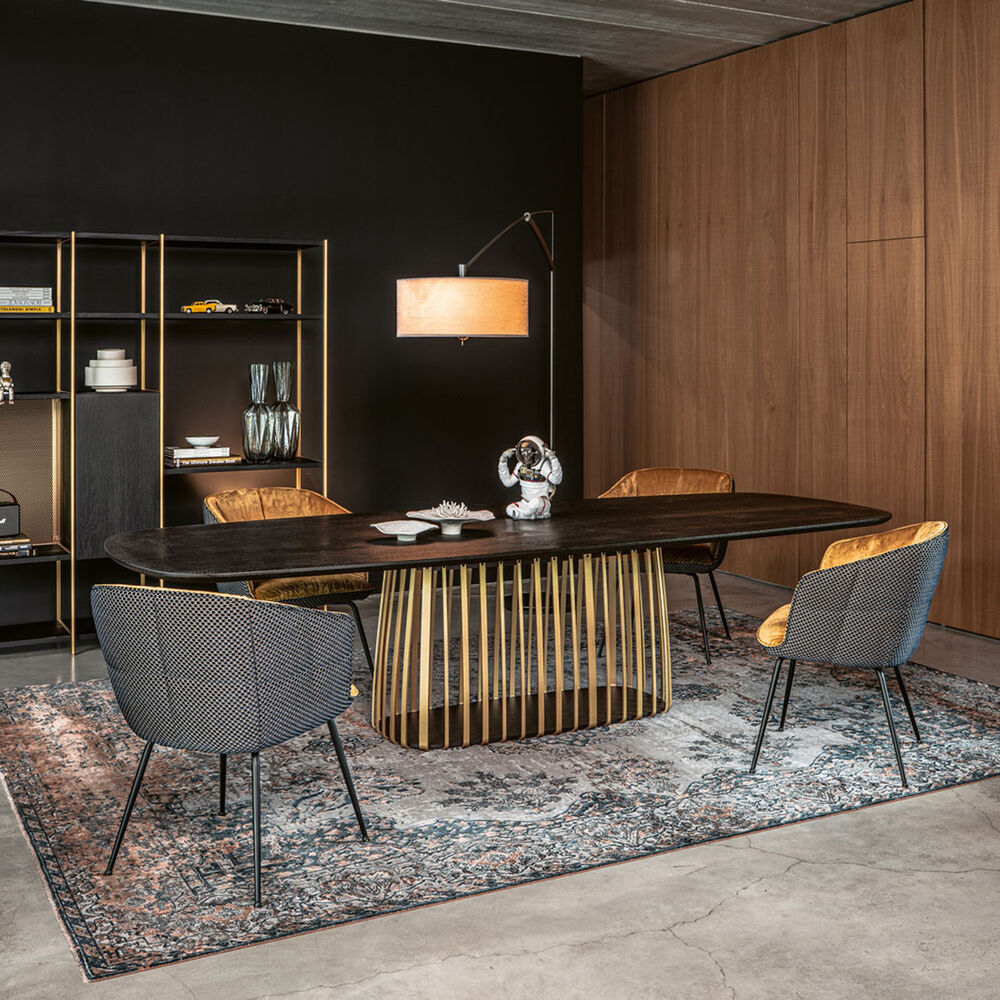 janua | bc 07 basket table boat shape | smoked oak + black base 220x110cm