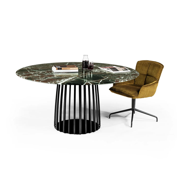 janua | bc 07 basket table round | black and gold limestone + black base 110cm