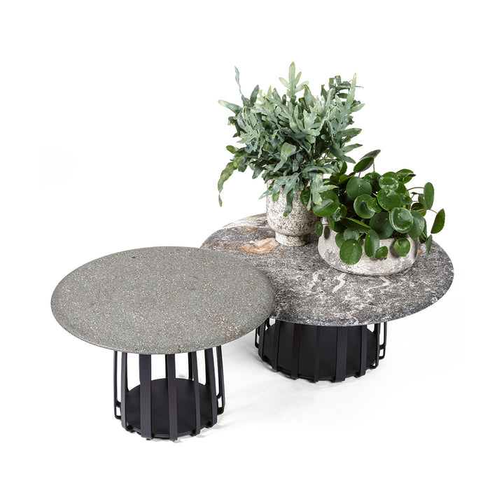 janua | bc 09 basket outdoor coffee table | travertine titanium stone + black base