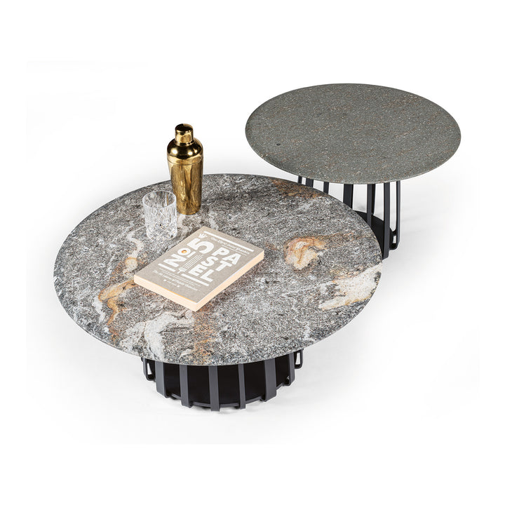 janua | bc 09 basket outdoor coffee table | travertine titanium stone + black base