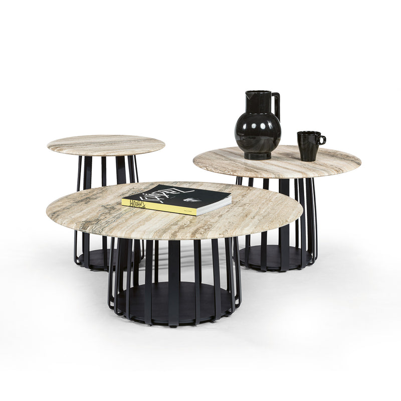 janua | bc 09 basket outdoor coffee table | travertine titanium stone + black base
