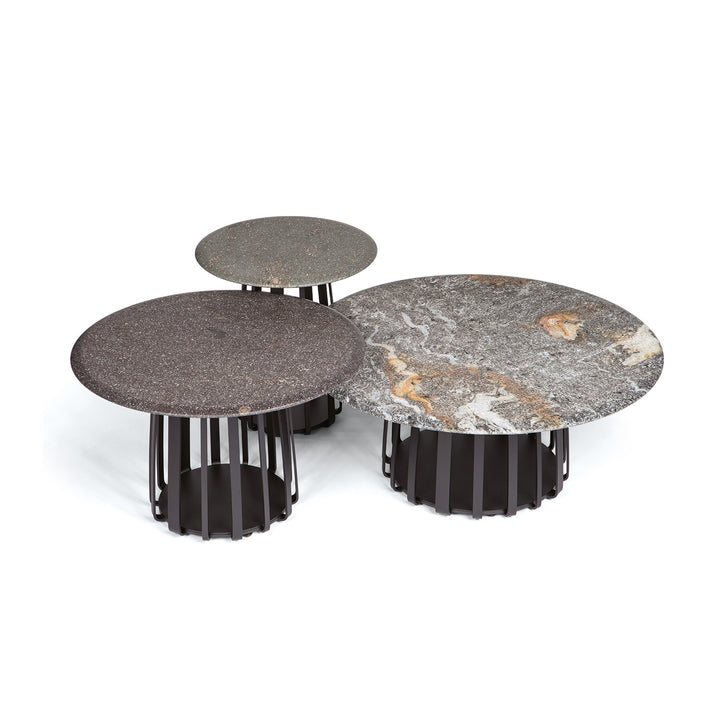 janua | bc 09 basket outdoor coffee table | travertine titanium stone + black base