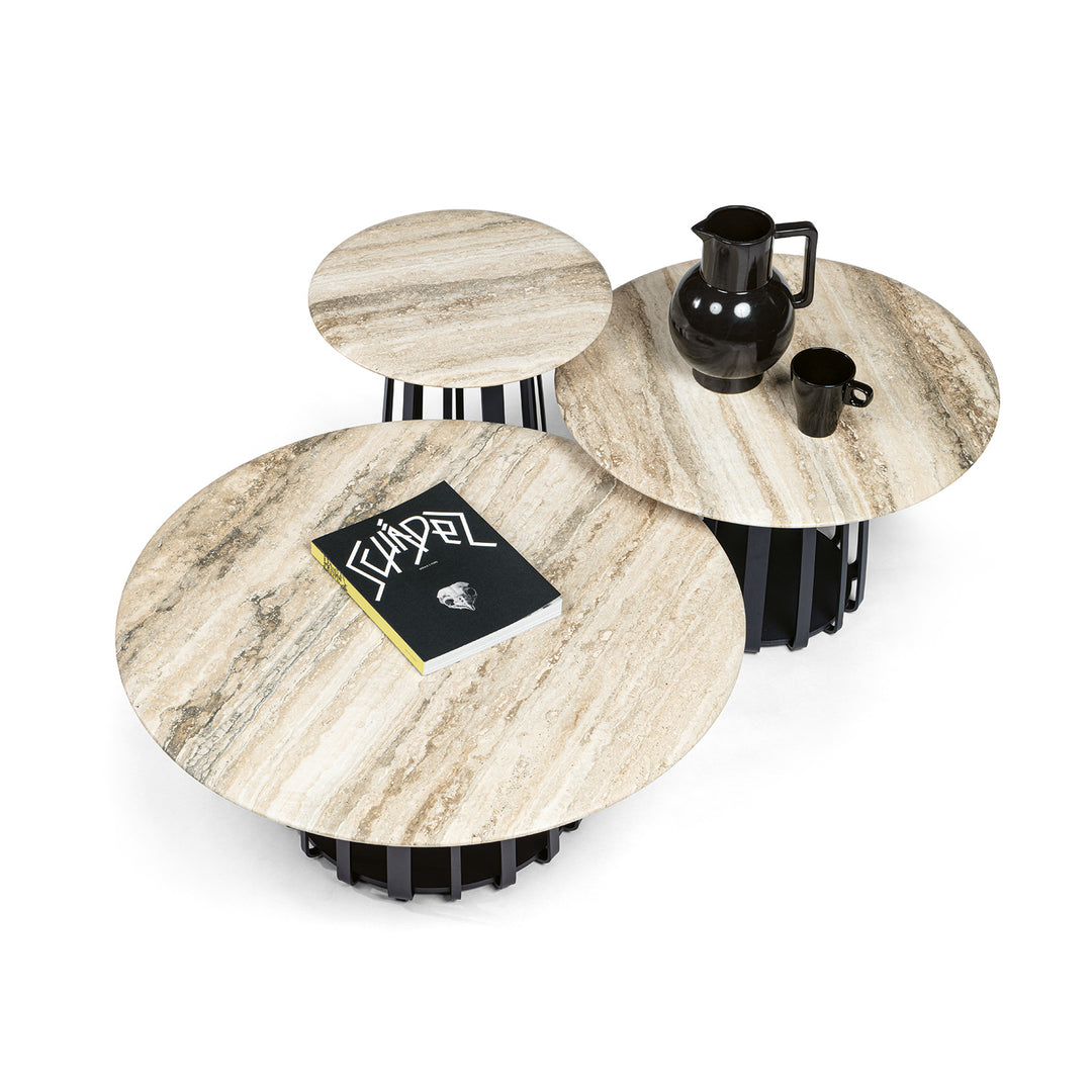 janua | bc 09 basket outdoor coffee table | travertine titanium stone + black base