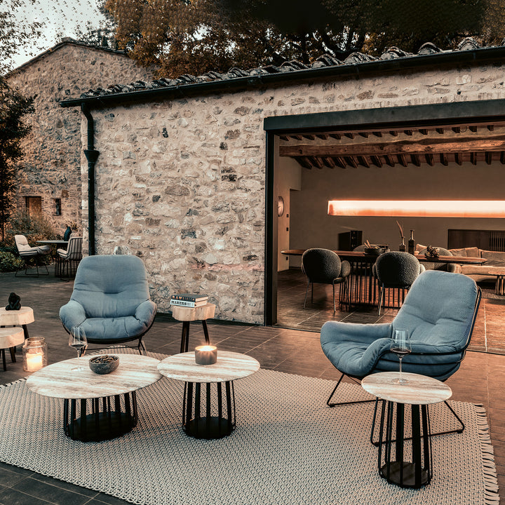 janua | bc 09 basket outdoor coffee table | travertine titanium stone + black base