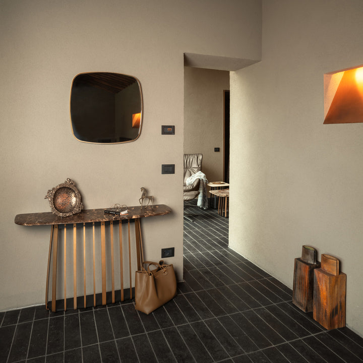 janua | bc 10 basket console table | smoked oak + brass base