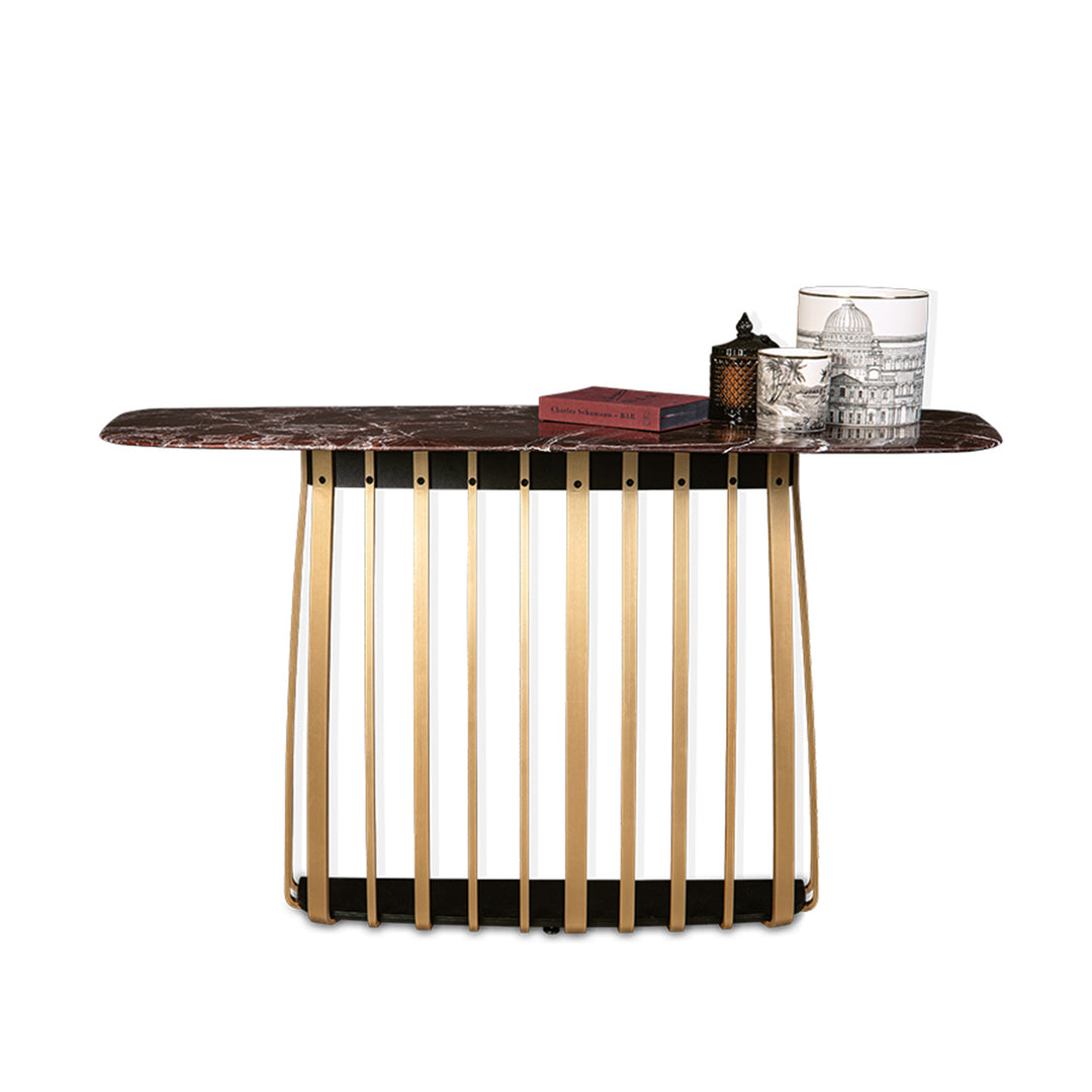 janua | bc 10 basket console table | smoked oak + brass base