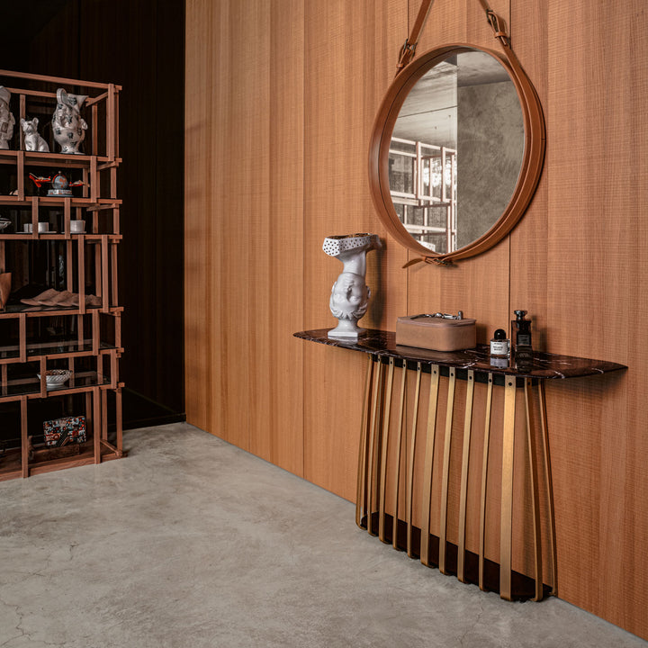 janua | bc 10 basket console table | smoked oak + brass base