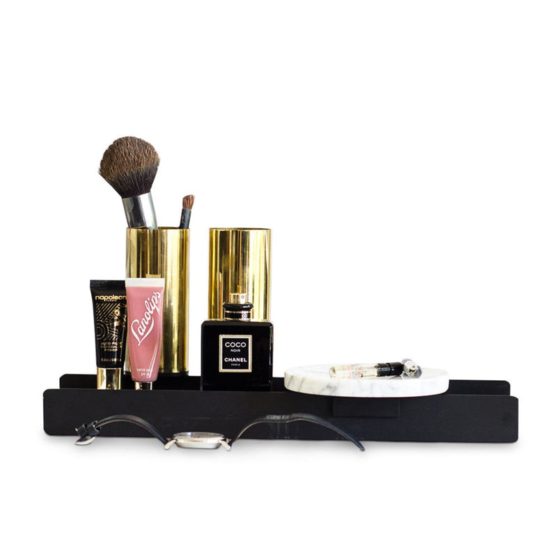 pen | linea lux | black tray + brass cups + marble dish