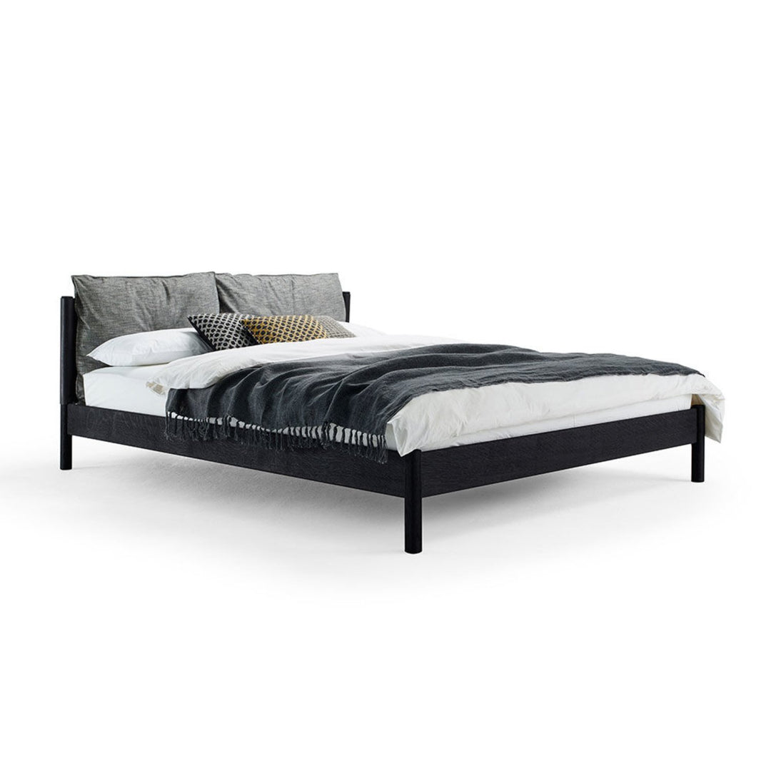 moeller design | LIV queen bed | stained oak + black leather