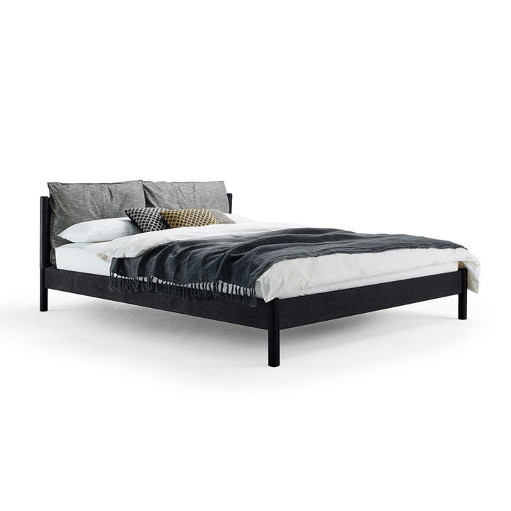 moeller design | LIV queen bed | stained oak + black leather