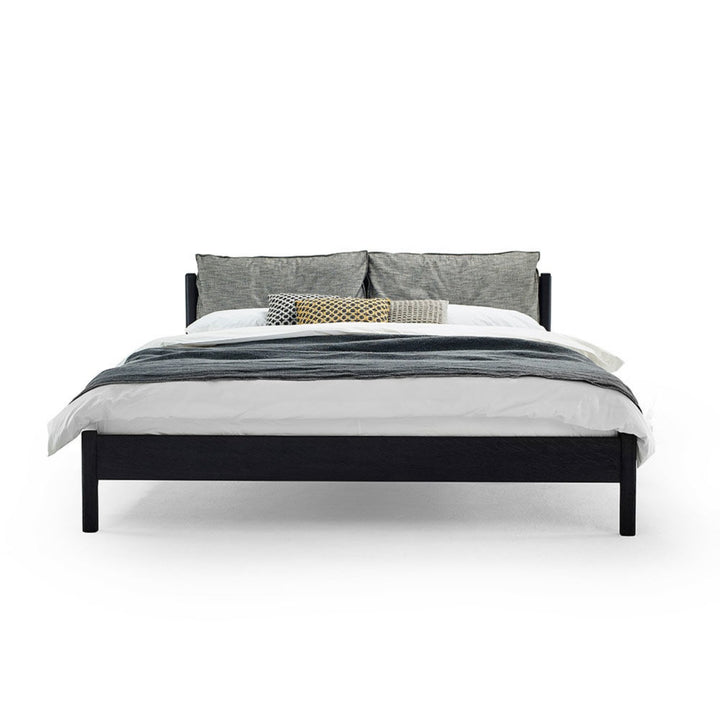 moeller design | LIV queen bed | stained oak + black leather