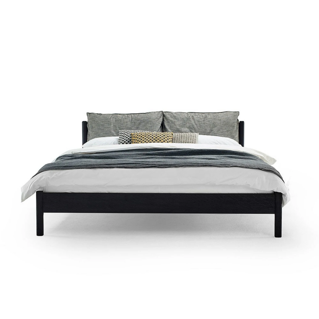 moeller design | LIV king bed | stained oak + black leather