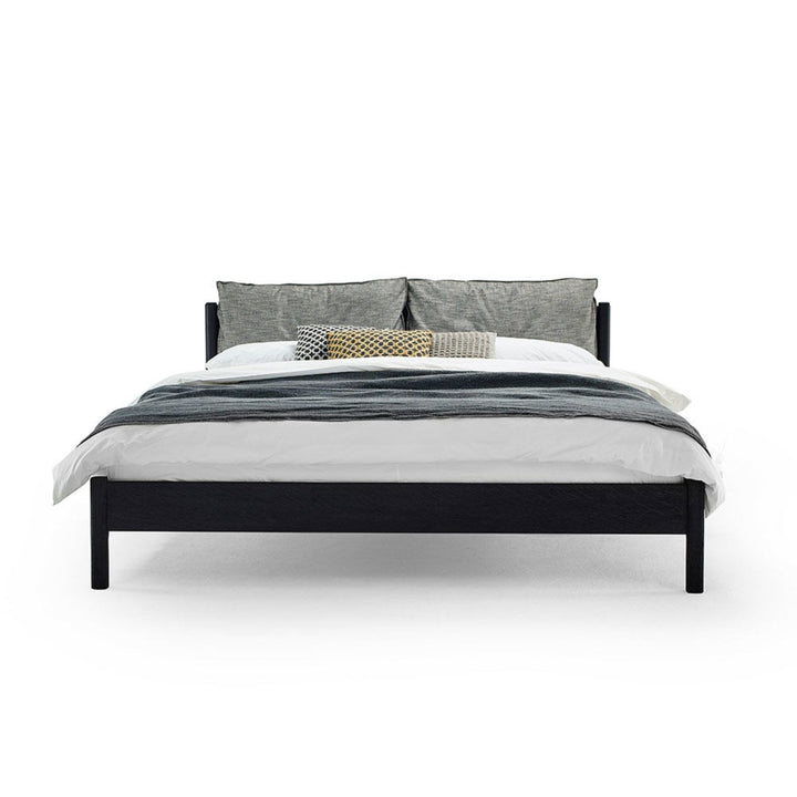 moeller design | LIV king bed | stained oak + black leather