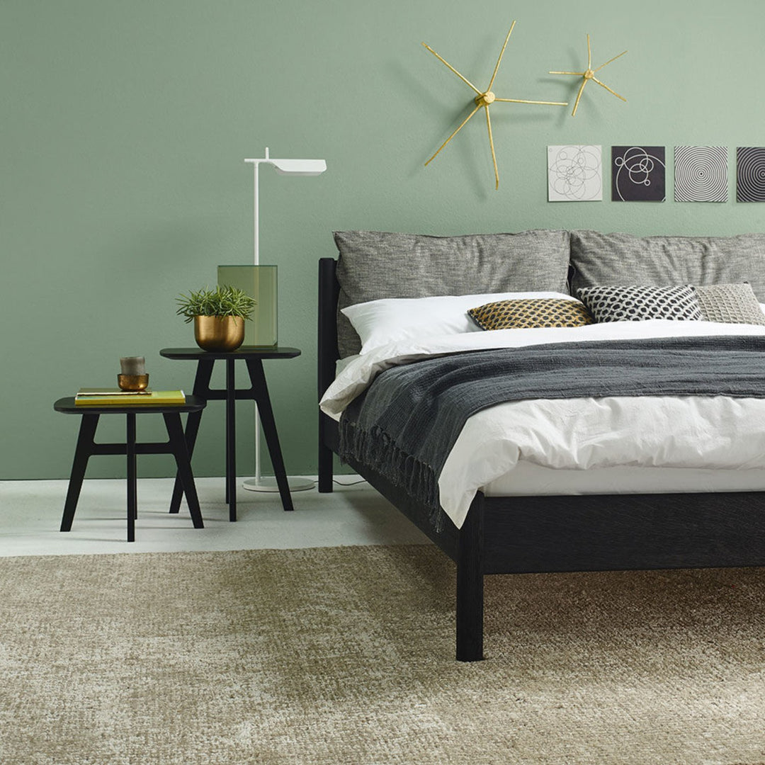 moeller design | LIV queen bed | stained oak + black leather