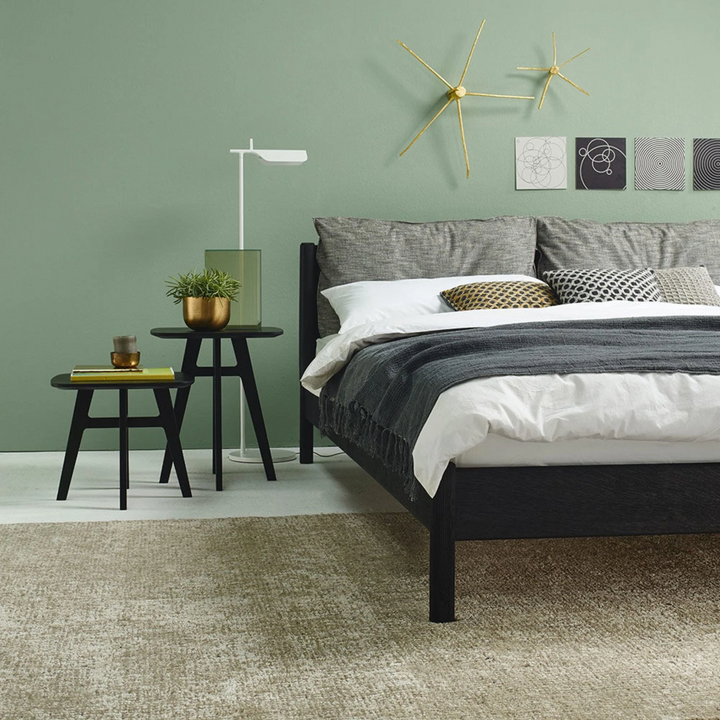 moeller design | LIV king bed | stained oak + black leather