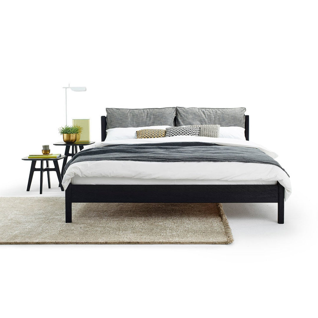 moeller design | LIV queen bed | stained oak + black leather