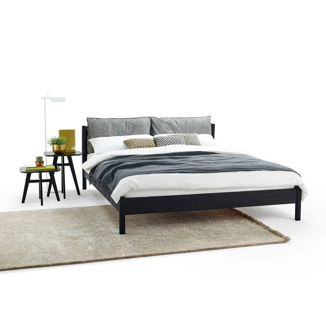 moeller design | LIV king bed | stained oak + black leather