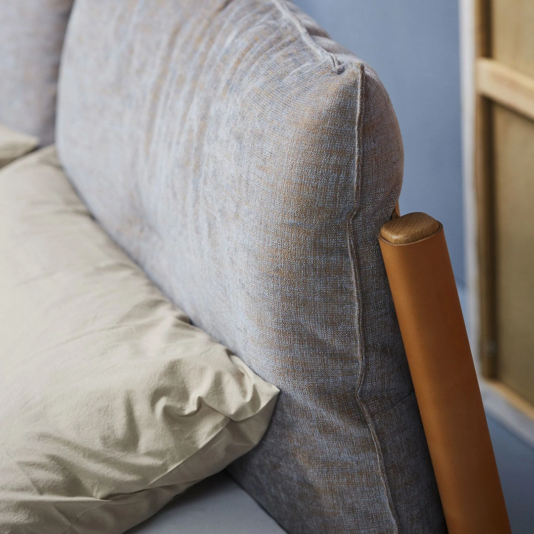 moeller design | LIV king bed | oak + whisky leather