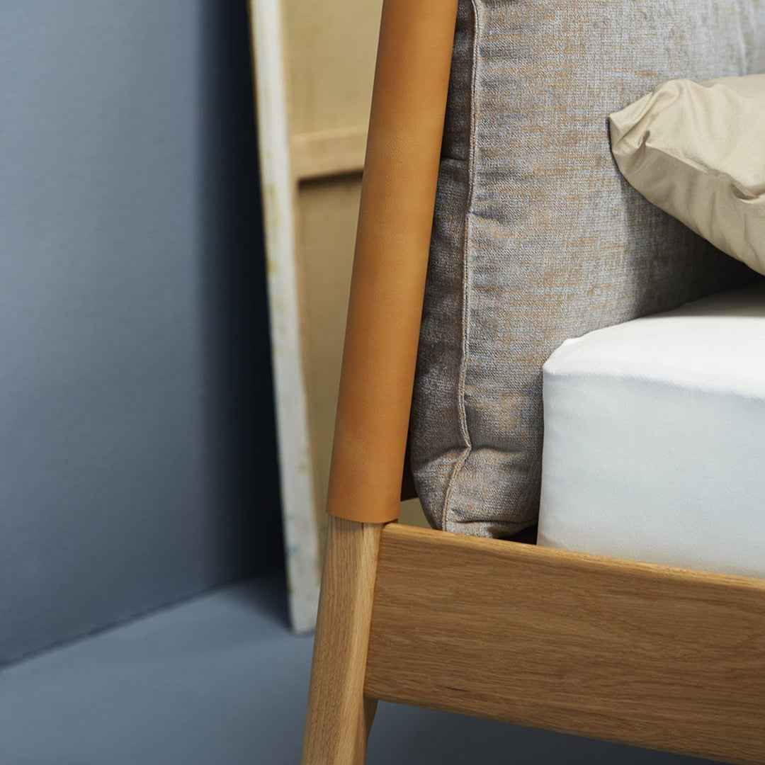 moeller design | LIV queen bed | oak + whisky leather