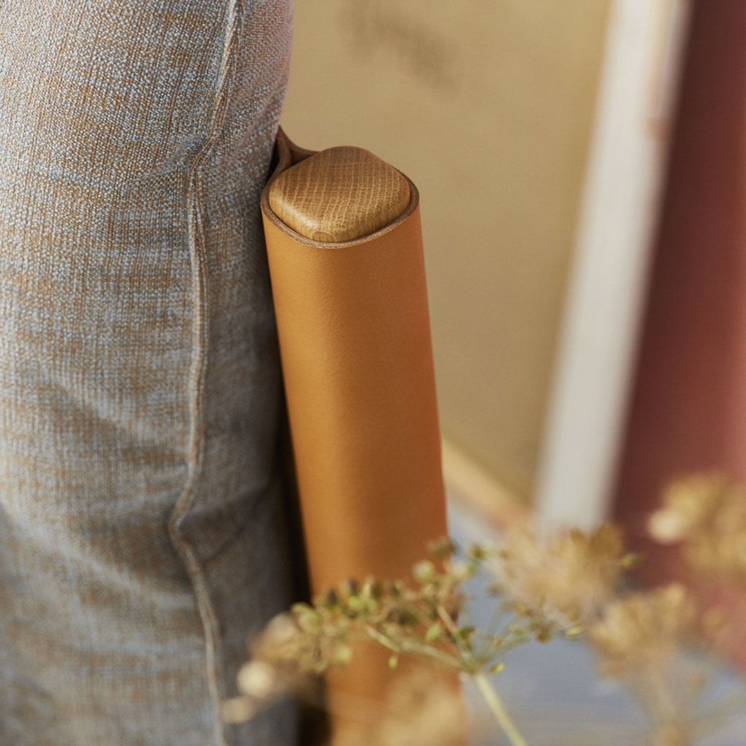 moeller design | LIV king bed | oak + whisky leather