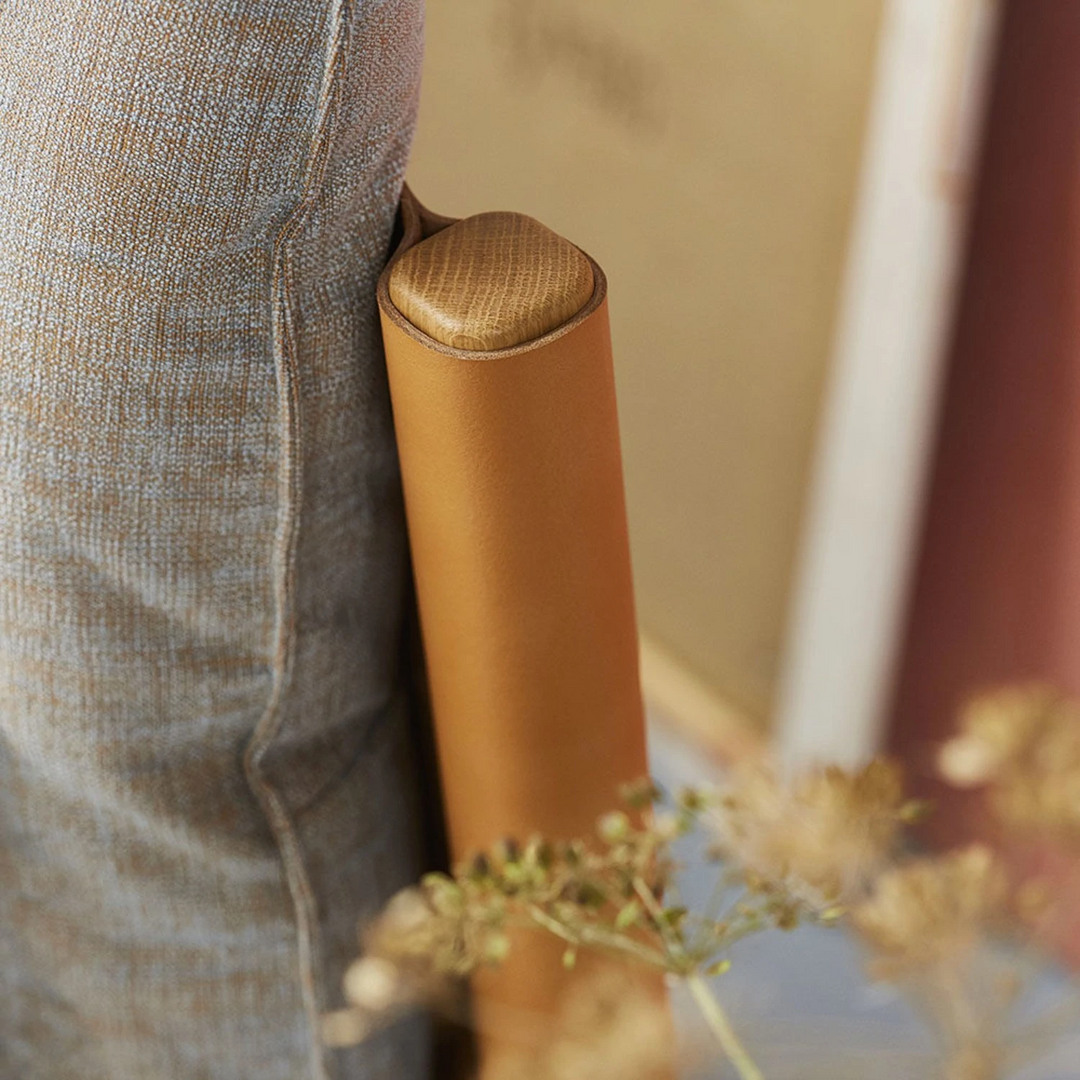 moeller design | LIV king bed | oak + whisky leather