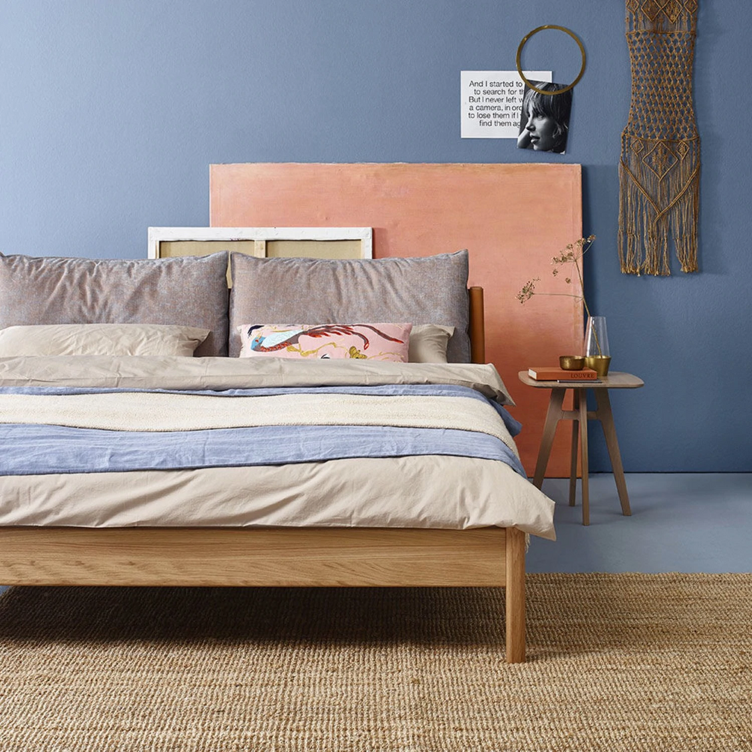 moeller design | LIV king bed | oak + whisky leather