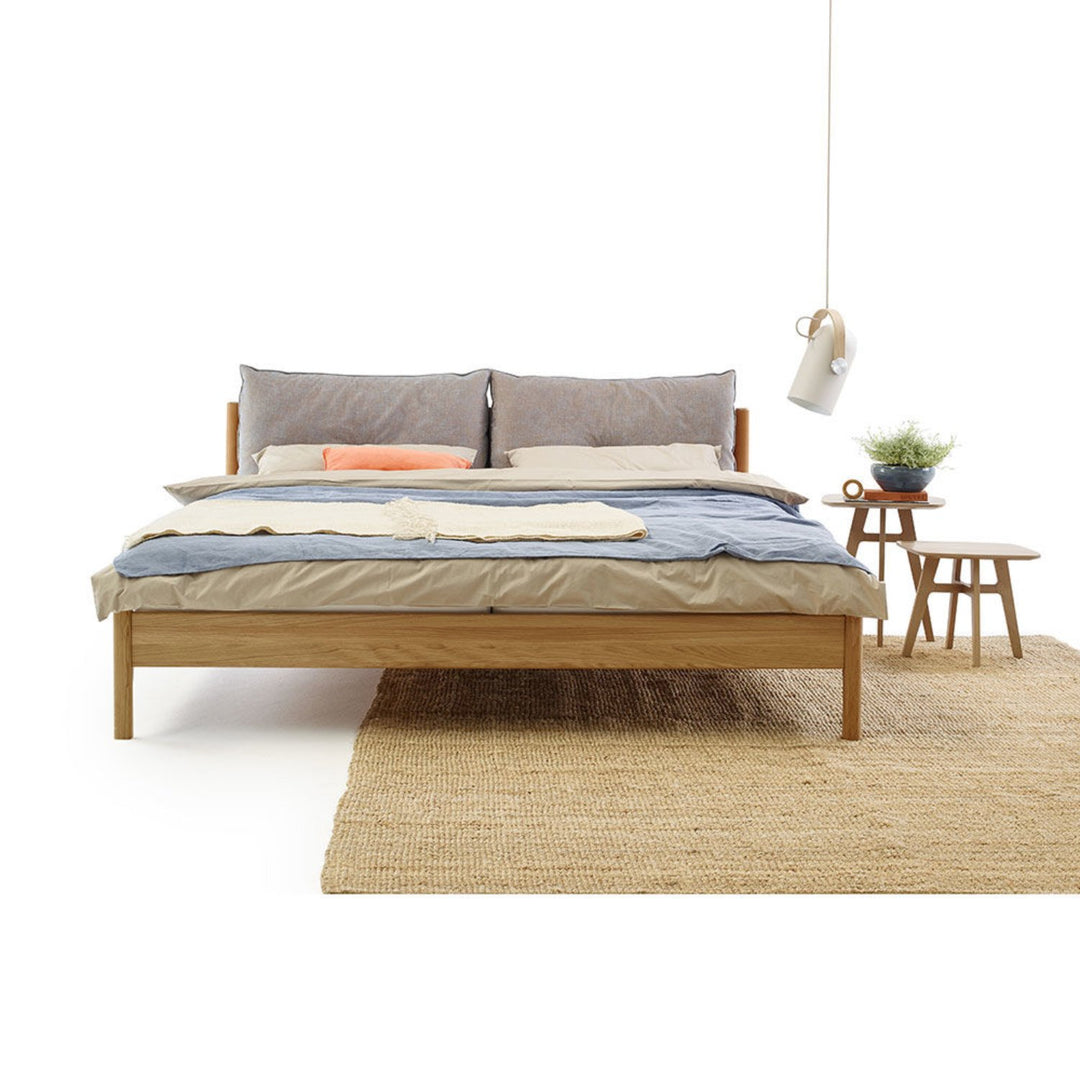 moeller design | LIV queen bed | oak + whisky leather