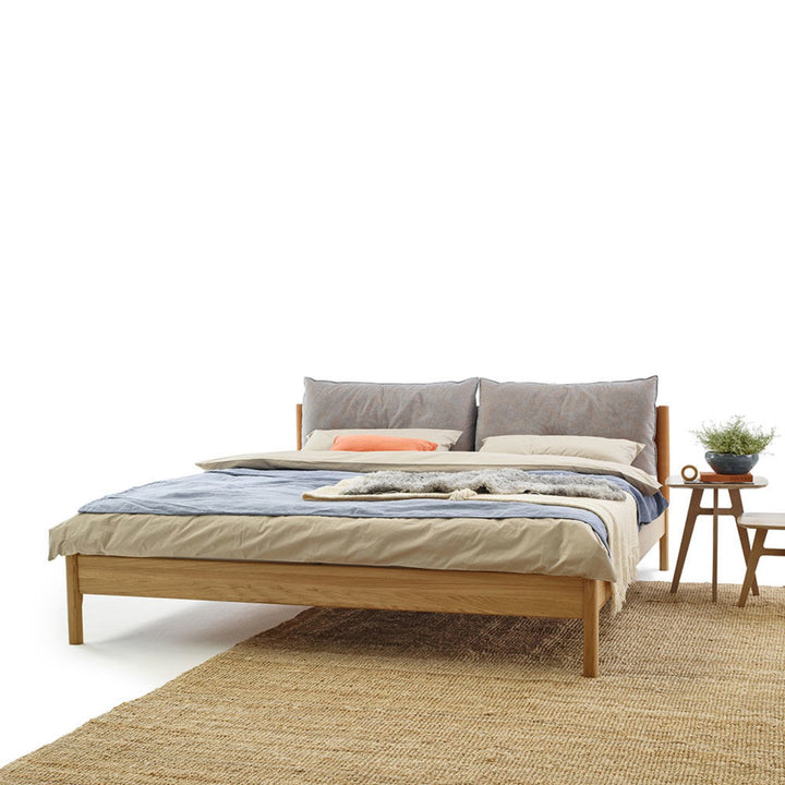 moeller design | LIV queen bed | oak + whisky leather