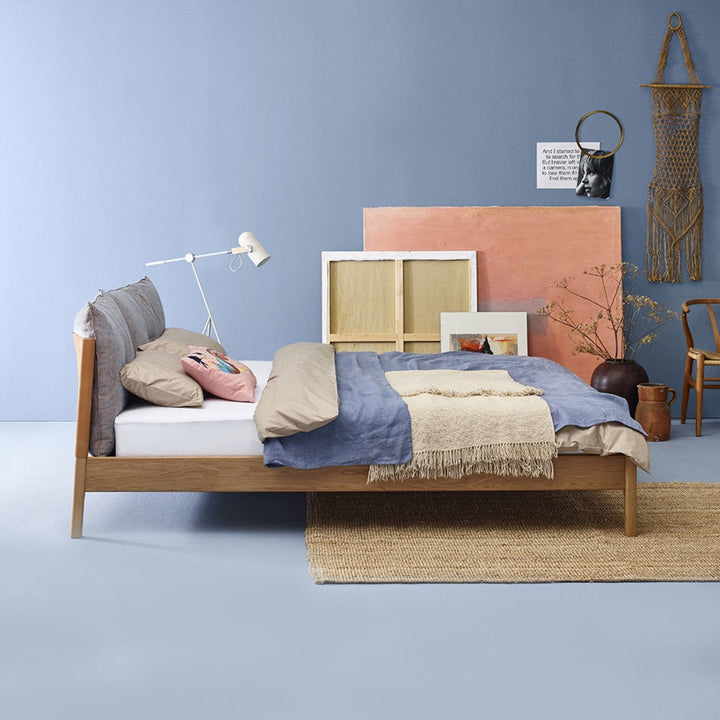 moeller design | LIV king bed | oak + whisky leather