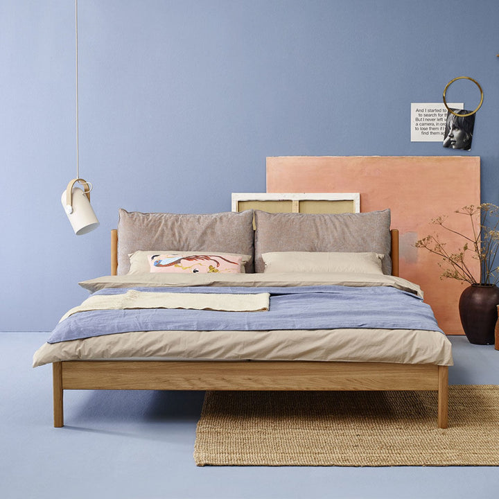 moeller design | LIV queen bed | oak + whisky leather