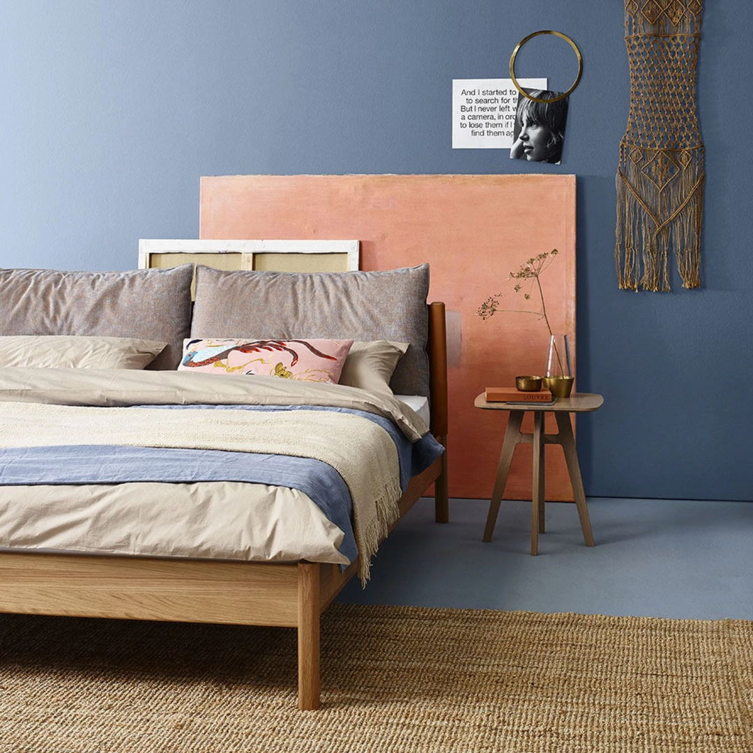 moeller design | LIV king bed | oak + whisky leather