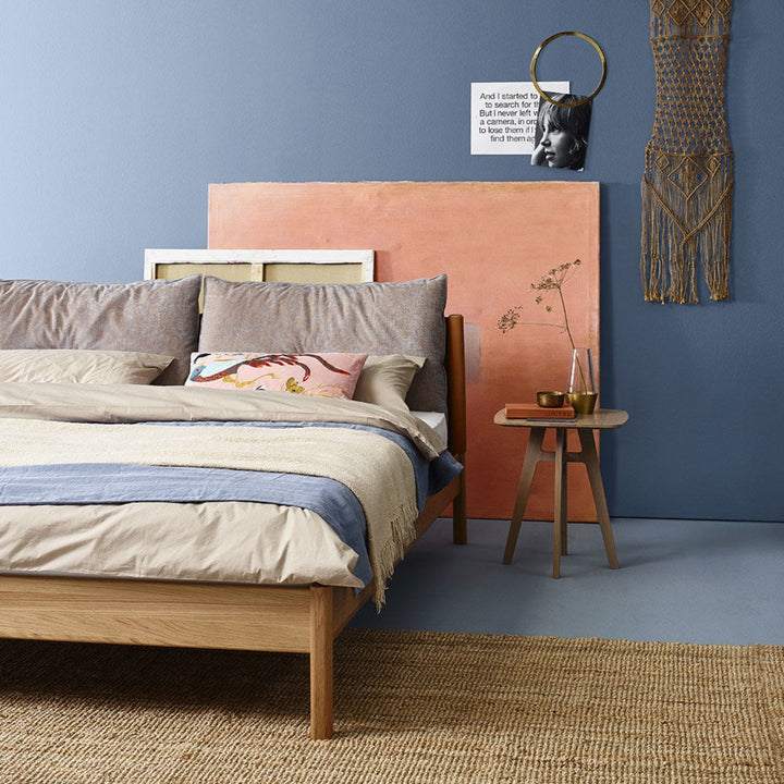 moeller design | LIV king bed | oak + whisky leather