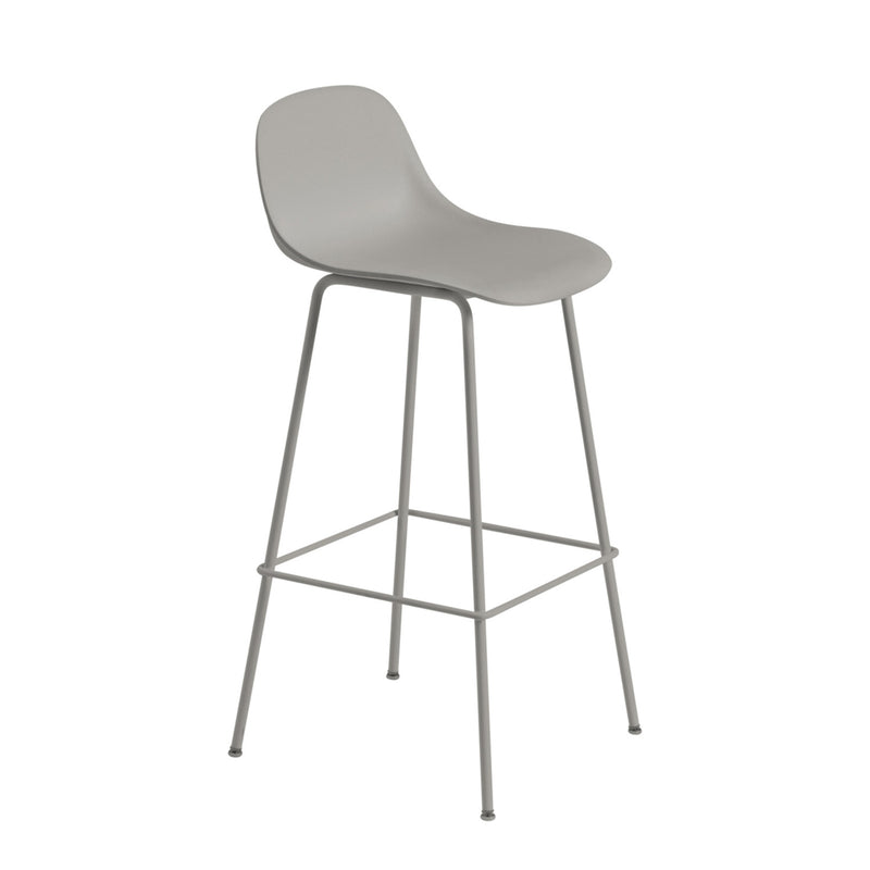muuto | fiber bar stool backrest | tube base | grey recycled + grey