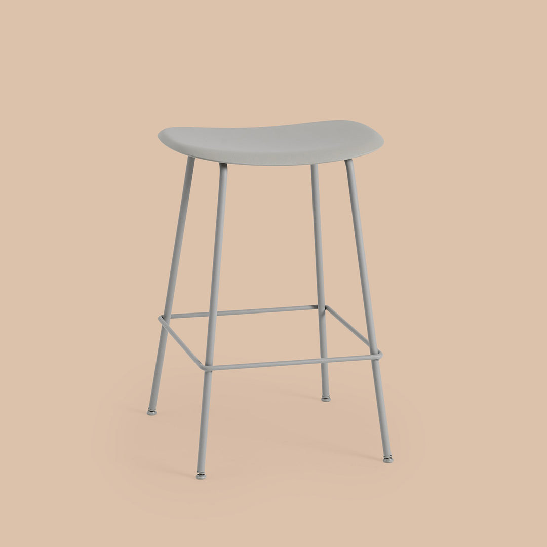 muuto | fiber counter stool | tube base | grey recycled + grey
